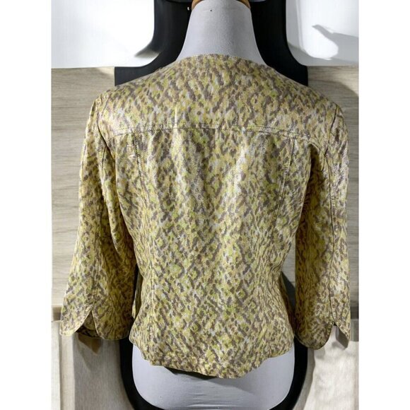 Ruby Rd Petite Tan Animal Print Quarter Sleeve Embellished Linen Blend Top 10P - Picture 6 of 7